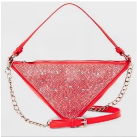 Wild Fable Coral Rhinestone Triangle Crossbody Bag Chain Adjustable Strap NEW - Picture 2 of 13